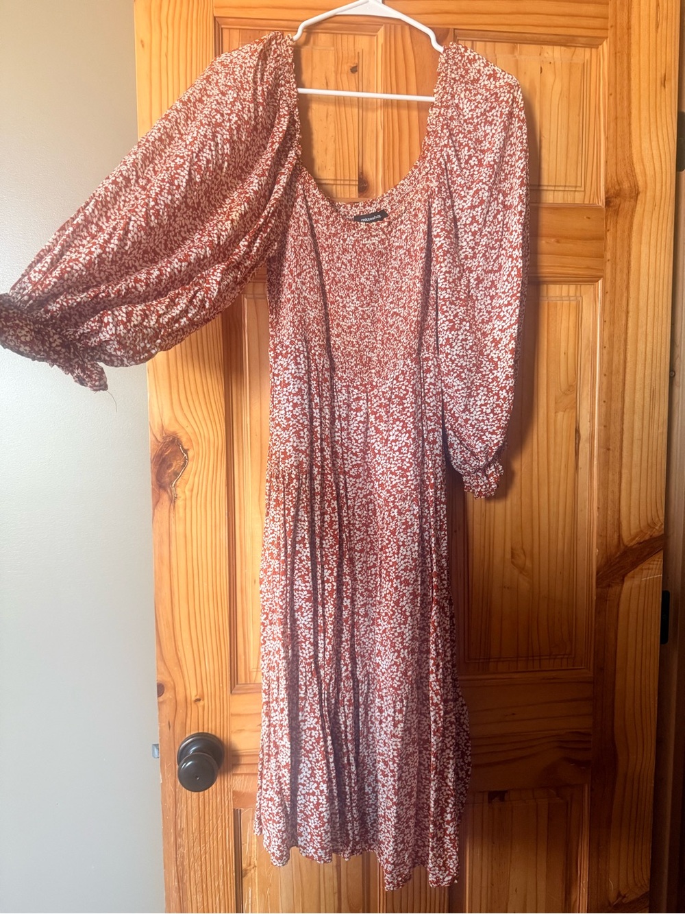 mittoshop Rust Floral Puff-Sleeve Midi Dress